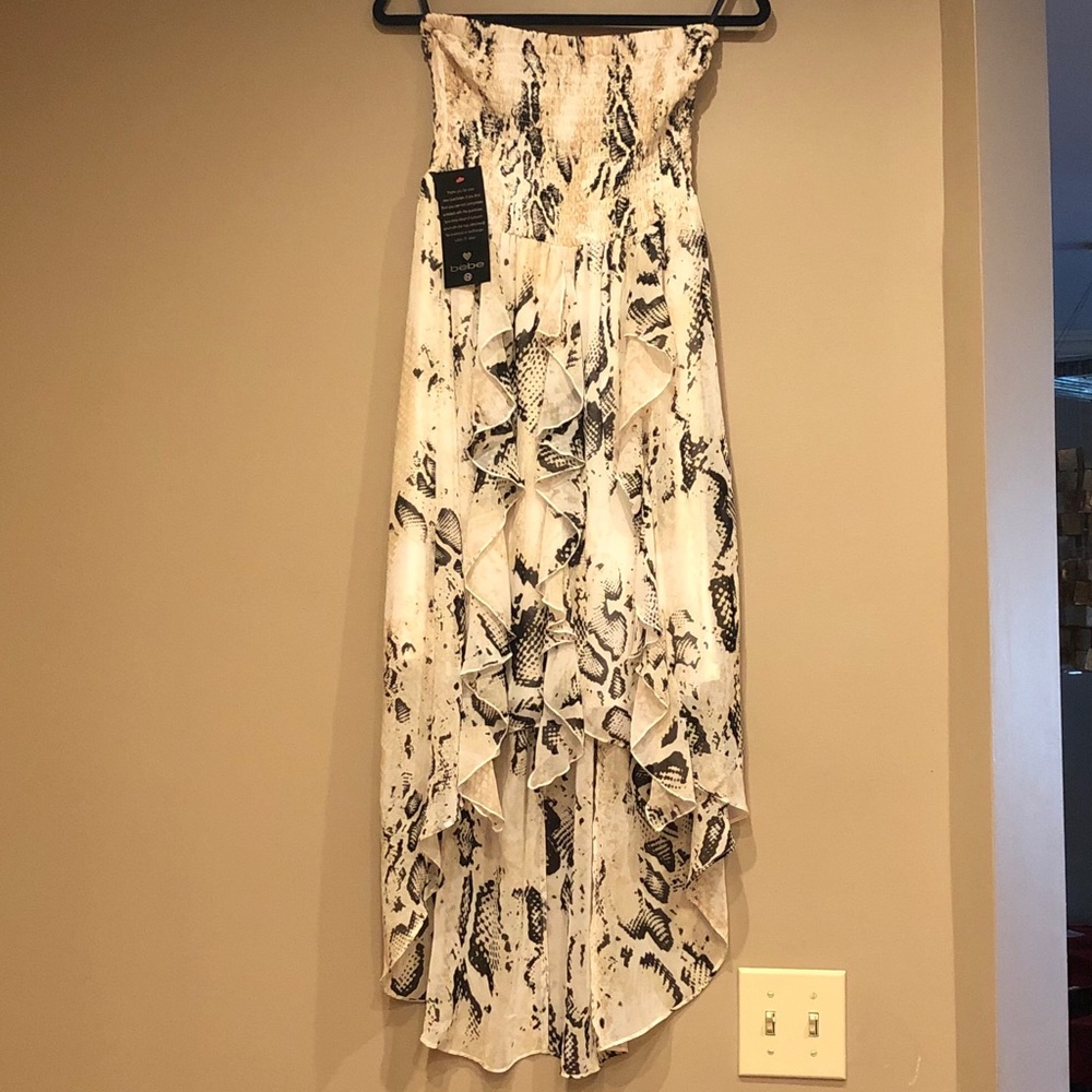 Bebe Strapless Smocked High-Low Dress